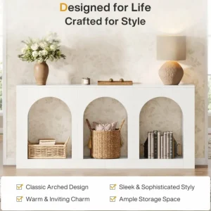 Tribesigns 70.8" Console Table, Wood Entryway Entry Table with 3 Arched Shelves* Console Tables | Console Tables
