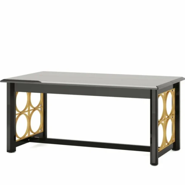 Tribesigns 63” Dining Table with Gold Metal & Glossy Surface for 4-6 People* Dining Tables