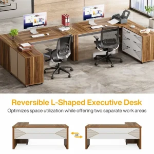 Tribesigns 63" Executive Desk, L Shaped Computer Desk with Storage Cabinet and Drawers* Desks