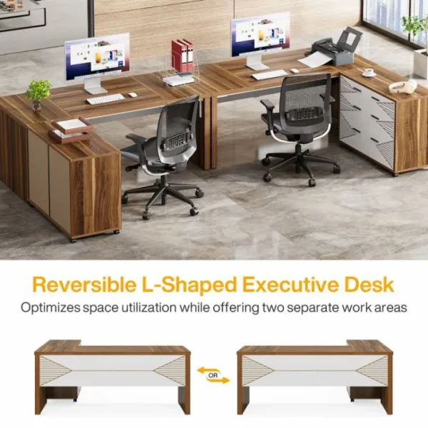 Tribesigns 63" Executive Desk, L Shaped Computer Desk with Storage Cabinet and Drawers* Desks