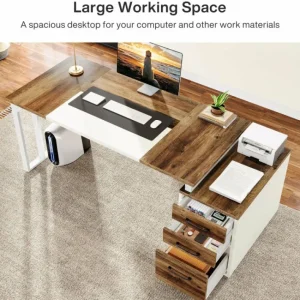 Tribesigns 74" Executive Desk, Modern Computer Desk With 3 Drawers File Cabinet* Desks