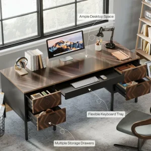 Tribesigns 63" Executive Desk, Rustic Computer Office Desk with 4 Drawers* Desks
