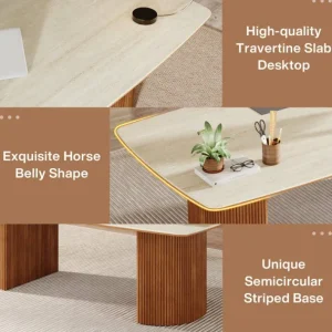 Tribesigns 78.7" Executive Desk, Travertine Slab Computer Desk With Semi - Circular Base* Desks