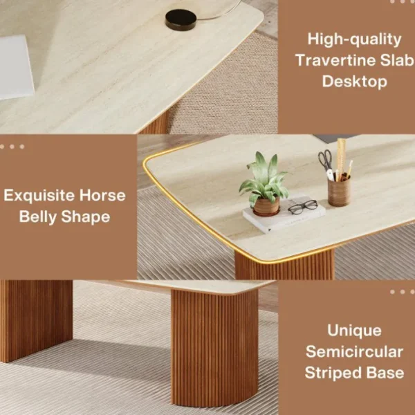 Tribesigns 78.7" Executive Desk, Travertine Slab Computer Desk With Semi - Circular Base* Desks