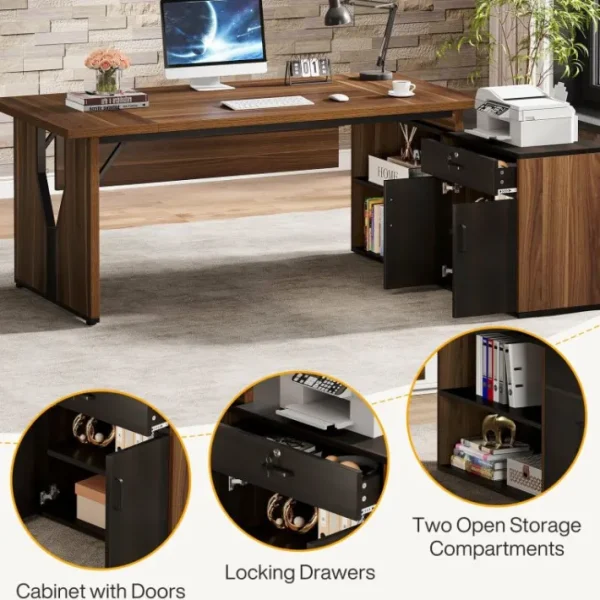 Tribesigns 71" Executive Desk with Shelves, L - Shaped Computer Desk with Cabinet* Desks