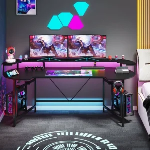 Tribesigns 75" Gaming Desk Computer Desk with LED Strip & Monitor Shelf* Desks