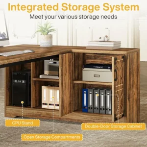 Tribesigns 78" L - Shaped Executive Desk, Farmhouse Reversible Computer Desk with Cabinet* Desks