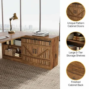 Tribesigns 70.9" L Shaped Executive Desk, Large Office Computer Desk with Storage Cabinet* Desks