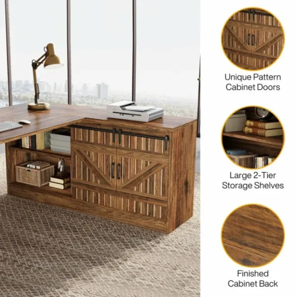 Tribesigns 70.9" L Shaped Executive Desk, Large Office Computer Desk with Storage Cabinet* Desks