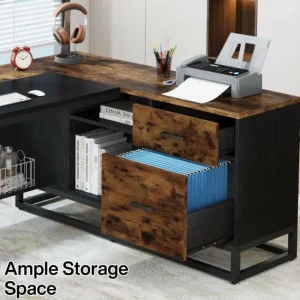 Tribesigns 63" L-Shaped Desk, Large Executive Business Desk with Drawers and Shelves* Desks
