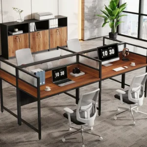 Tribesigns 94.5" Two - Person Desk, Office Computer Desk Workstation Desk with Privacy Panel* Desks